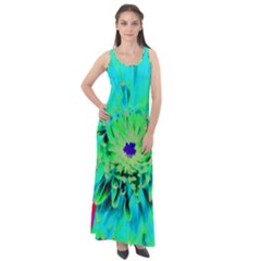 Aqua Cactus Dahlia Sleeveless Velour Maxi Dress by myrubiogarden