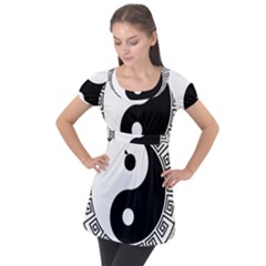 Yin Yang Eastern Asian Philosophy Puff Sleeve Tunic Top by Pakrebo