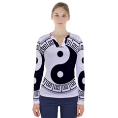 Yin Yang Eastern Asian Philosophy V-neck Long Sleeve Top by Pakrebo