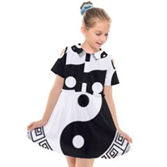 Yin Yang Eastern Asian Philosophy Kids  Short Sleeve Shirt Dress by Pakrebo