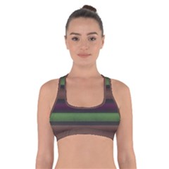 Stripes Green Brown Pink Grey Cross Back Sports Bra by BrightVibesDesign