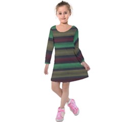 Stripes Green Red Yellow Grey Kids  Long Sleeve Velvet Dress by BrightVibesDesign