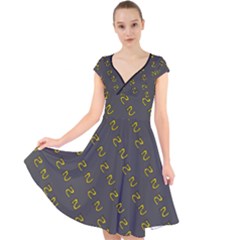 No Step On Snek Pattern Charcoal Dark Gray Background Meme Cap Sleeve Front Wrap Midi Dress by snek