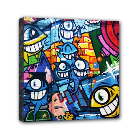 Graffiti Urban Colorful Graffiti Cartoon Fish Mini Canvas 6  X 6  (stretched) by genx