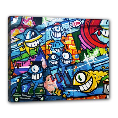 Graffiti Urban Colorful Graffiti Cartoon Fish Canvas 20  X 16  (stretched) by genx