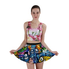 Graffiti Urban Colorful Graffiti Cartoon Fish Mini Skirt by genx