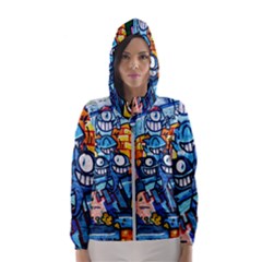 Graffiti Urban Colorful Graffiti Cartoon Fish Hooded Windbreaker (women) by genx