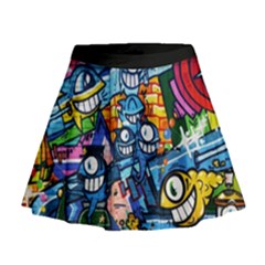 Graffiti Urban Colorful Graffiti Cartoon Fish Mini Flare Skirt by genx