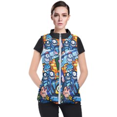 Graffiti Urban Colorful Graffiti Cartoon Fish Women s Puffer Vest by genx