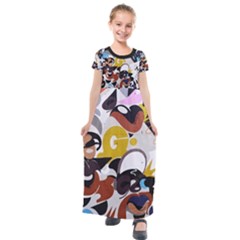 Graffiti Urban Colorful Graffiti City Wall Hip Hop Music Singers Kids  Short Sleeve Maxi Dress by genx