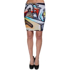 Blue Face King Graffiti Street Art Urban Blue And Orange Face Abstract Hiphop Bodycon Skirt by genx