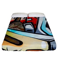 Blue Face King Graffiti Street Art Urban Blue And Orange Face Abstract Hiphop Fitted Sheet (california King Size) by genx