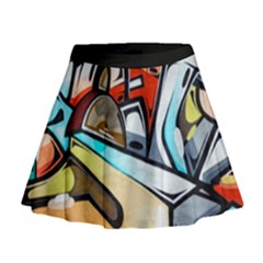 Blue Face King Graffiti Street Art Urban Blue And Orange Face Abstract Hiphop Mini Flare Skirt by genx