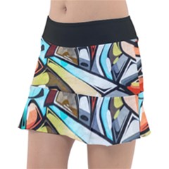 Blue Face King Graffiti Street Art Urban Blue And Orange Face Abstract Hiphop Tennis Skirt by genx