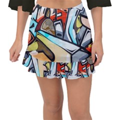 Blue Face King Graffiti Street Art Urban Blue And Orange Face Abstract Hiphop Fishtail Mini Chiffon Skirt by genx