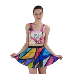 Urban Colorful Graffiti Brick Wall Industrial Scale Abstract Pattern Mini Skirt by genx