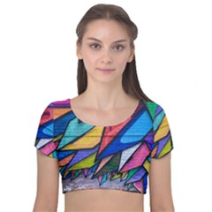 Urban Colorful Graffiti Brick Wall Industrial Scale Abstract Pattern Velvet Short Sleeve Crop Top  by genx