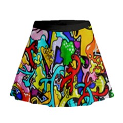 Graffiti Abstract With Colorful Tubes And Biology Artery Theme Mini Flare Skirt by genx