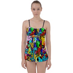 Graffiti Abstract With Colorful Tubes And Biology Artery Theme Babydoll Tankini Set by genx