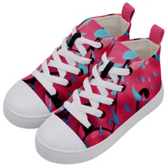 Graffiti Watermelon Pink With Light Blue Drops Retro Kids  Mid-top Canvas Sneakers by genx