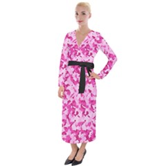 Standard Pink Camouflage Army Military Girl Funny Pattern Velvet Maxi Wrap Dress by snek