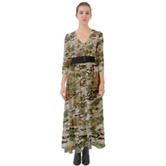 Wood Camouflage Military Army Green Khaki Pattern Button Up Boho Maxi Dress by snek