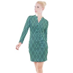 Chevron Pattern Black Mint Green Button Long Sleeve Dress by Pakrebo