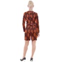 Pattern Leaf Plant Button Long Sleeve Dress View2