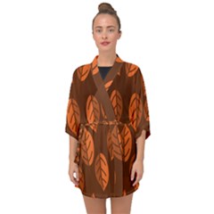 Pattern Leaf Plant Half Sleeve Chiffon Kimono by Mariart