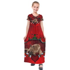 Wonderful German Shepherd With Heart And Flowers Kids  Short Sleeve Maxi Dress by FantasyWorld7