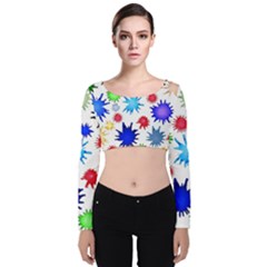 Inks Drops Black Colorful Paint Velvet Long Sleeve Crop Top by Pakrebo