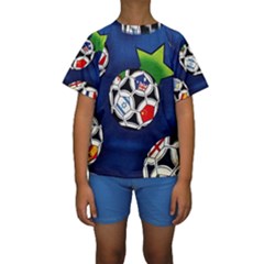 Textile Football Soccer Fabric Kids  Short Sleeve Swimwear by Pakrebo