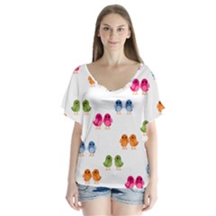 Pattern Birds Cute V-neck Flutter Sleeve Top by Mariart