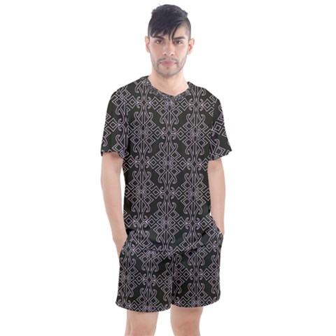 Line Geometry Pattern Geometric Men s Mesh Tee And Shorts Set by Pakrebo