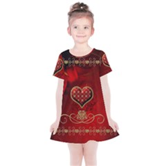 Wonderful Heart With Roses Kids  Simple Cotton Dress by FantasyWorld7