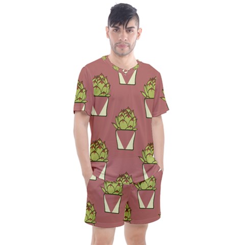 Cactus Pattern Background Texture Men s Mesh Tee And Shorts Set by Pakrebo