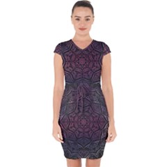 Mandala Neon Symmetric Symmetry Capsleeve Drawstring Dress  by Pakrebo