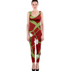 Mistletoe Christmas Texture Advent One Piece Catsuit by Pakrebo