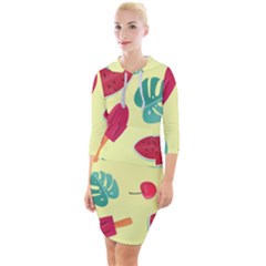 Watermelon Leaves Strawberry Quarter Sleeve Hood Bodycon Dress by Pakrebo