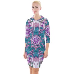 Mandala Pattern Abstract Quarter Sleeve Hood Bodycon Dress by Pakrebo