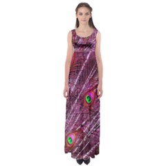 Red Peacock Feathers Color Plumage Empire Waist Maxi Dress by Pakrebo