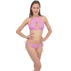 Pink Gingham Cross Front Halter Bikini Set by retrotoomoderndesigns