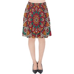 Mandala - Red & Teal  Velvet High Waist Skirt by WensdaiAmbrose