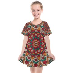 Mandala - Red & Teal  Kids  Smock Dress by WensdaiAmbrose