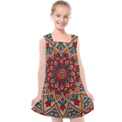 Mandala - Red & Teal  Kids  Cross Back Dress by WensdaiAmbrose