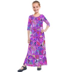 Pink Triangle Background Abstract Kids  Quarter Sleeve Maxi Dress by Mariart