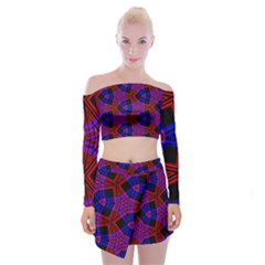 Pattern Line Off Shoulder Top With Mini Skirt Set by Mariart