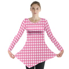 Pink Gingham Long Sleeve Tunic  by retrotoomoderndesigns