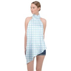 Blue Gingham Halter Asymmetric Satin Top by retrotoomoderndesigns