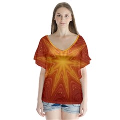 Fractal Wallpaper Colorful Abstract V-neck Flutter Sleeve Top by Mariart